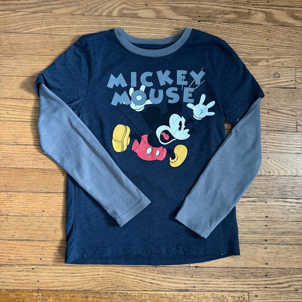 Disney Store Mickey Mouse Navy and Gray Long Sleeve Tee